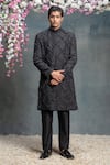 Buy_Sanjev Marwaaha_Black Cotton Silk Embroidered Crystal Embellished Jacket Kurta Set _at_Aza_Fashions