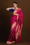 Buy_Devissha_Pink Pure Katan Silk Handwoven Floral Handloom Pattern Banarasi Saree _at_Aza_Fashions