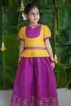 Buy Tiber Taber Purple Cotton Embroidery Bandhani Print Pleated Pattu Pavdai Dress at Aza Fashions Buy_Tiber Taber_Purple Cotton Embroidery Bandhani Print Pleated Pattu Pavdai Dress_at_Aza_Fashions