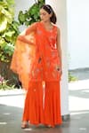 Buy_Tarini Vij_Orange Dupatta Net, Kurta Calcut Silk, Sharara Tropicana Print And Set _at_Aza_Fashions