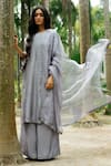 Buy_LABEL SHRISTI CHETANI_Grey Dola Silk Hand Embroidered Round Kurta Set _at_Aza_Fashions