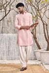 Buy_Charkhee_Pink Kurta  Dobby Cotton Solid Mandarin Collar Pathani And Salwar Set _at_Aza_Fashions