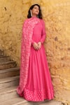 Buy_Suruchi Parakh_Pink Georgette Printed And Hand Embroidered Floral Pleated Anarkali With Dupatta _at_Aza_Fashions