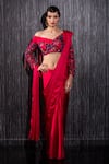 Buy_Shilpi Gupta_Fuchsia Saree  Silk Satin Lycra Nalki Pre-draped With Blouse  _at_Aza_Fashions