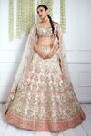 Buy_Pallavi Poddar_Ivory Raw Silk Embroidery Resham Leaf Neck Iskcon Bridal Lehenga Set _at_Aza_Fashions