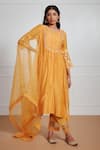 Buy_Label Mansi Nagdev_Yellow Chanderi Embroidery, Mirrors, Pearls Round Shazana Mukaish Kurta Set _at_Aza_Fashions