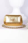 Buy_SAURAV GHOSH_Gold Textured And Metal Embellishment Elite Leather Clutch _at_Aza_Fashions