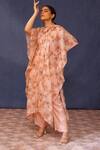 Buy_Chokhi Chorri_Pink Silk, Chanderi Sequins Bandeau Amina Moroccan Tile Print Kaftan With Pant _at_Aza_Fashions
