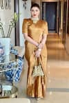 Buy_Sheela Suthar_Gold Handwoven Zari Tissue Plain Arka Saree With Running Blouse _at_Aza_Fashions