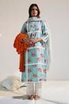 Buy_Sage Saga_Blue Chanderi, Lace, Linen Lace, Cut Work, Ruhi Printed Kurta Palazzo Set For Kids_at_Aza_Fashions