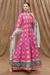 Buy_Samyukta Singhania_Pink Anarkali Heavy Soft Killer Silk Printed Flower Panelled With Dupatta _at_Aza_Fashions