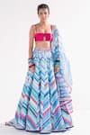 Buy_Cedar & Pine_Blue Satin, Leather, Organza Beads Square Neck Banjara Embroidered Lehenga Set _at_Aza_Fashions