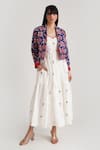 Buy_Indigo Dreams_Ivory Handwoven Jamdani (100% Cotton) Tiered Solitaire Jacket Set  _at_Aza_Fashions