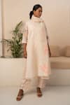 Buy_Arcvsh By Pallavi Singh_Ivory Organza, Chanderi Embroidery Round Neck Square And Floral Print Kurta Set _at_Aza_Fashions
