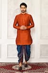 Buy_Arihant Rai Sinha_Orange Dupion Silk Solid Full Sleeve Kurta And Dhoti Pant Set _at_Aza_Fashions