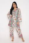 Buy_Bha Sha_Ivory Modal, Satin Lace V-neck Star Chevron Print Tunic And Pant Set _at_Aza_Fashions