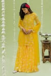 Buy_Redpine Designs_Yellow Viscose Georgette Printed Floral Round Kurta Sharara Set _at_Aza_Fashions