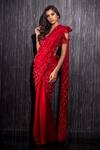 Buy_Shilpi Gupta_Red Saree  Flat Chiffon Hand Embroidered Pre-draped With Blouse  _at_Aza_Fashions