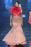 Buy_Geisha Designs_Pink Nylon Embroidery Floral Asymmetric Adelyn Feather Gown  _at_Aza_Fashions