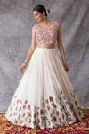 Buy_Shachi Sood_White Dupion Silk Printed Floral U Neck Botanical Lehenga And Blouse Set _at_Aza_Fashions