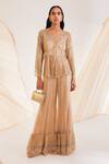 Buy_Divya Aggarwal_Beige Kurta And Sharara Organza Embellished Crystal V Neck Pearl & Sequin Set _at_Aza_Fashions