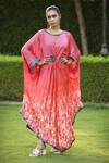 Buy_Shilpi Gupta_Coral Modal Satin Printed V Neck Kaftan Tunic  _at_Aza_Fashions