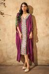 Buy_Aditi Somani_Wine Modal Satin Print Bandhani V Neck Tassel Lace Kaftan_at_Aza_Fashions