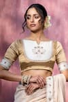 Buy_Weaver Story_Gold Tissue, Chanderi Silk Gota Patti, Embroidery Keyhole Floral Bodice Blouse _at_Aza_Fashions