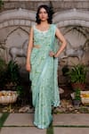 Buy_Suruchi Parakh_Green Georgette Printed And Hand Embroidered Floral Pre-draped Saree & Blouse Set _at_Aza_Fashions