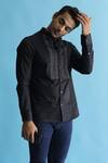 Buy_Kaha_Black 100% Italian Cotton Solid Band Collar Shirt  _at_Aza_Fashions