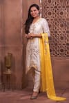 Buy_Geetika Jain_Ivory Kurta - Pure Chanderi Hand Embroidery Pearls V Neck Floral Set  _at_Aza_Fashions