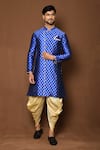 Buy_Aryavir Malhotra_Blue Sherwani Raw Silk Floral With Patiala_at_Aza_Fashions