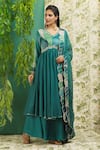 Buy_Alaya Advani_Green Muslin Silk And Embroidery Floral V Bodice Anarkali Palazzo Set _at_Aza_Fashions