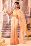 Buy_Gauri Dhawan_Beige Knit Shimmer Asymmetric Erato Pre-draped Saree And Pre-stitched Blouse Set _at_Aza_Fashions