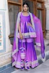 Buy_POMCHA JAIPUR_Purple Muslin Embroidered Gota Round Border Ombre Kurta Sharara Set _at_Aza_Fashions