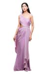 Buy_Archana Kochhar_Purple Lycra And Shimmer Georgette One Shoulder Reagan Saree Gown _at_Aza_Fashions