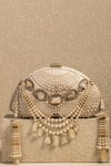 Buy_Tarun Tahiliani_Ivory Swarovski Pearls Dori Necklace Embroidered Clutch _at_Aza_Fashions