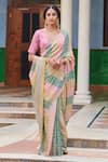 Buy_Dressfolk_Multi Color 100% Linen And Zari Woven Stripe Natkhat Pattern Saree  _at_Aza_Fashions