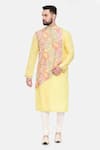 Buy_Mayank Modi - Men_Yellow Linen Printed Floral Kurta And Pant Set _at_Aza_Fashions