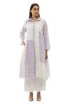 Buy_Khat_White Handloom Cotton, Poplin Collared Checkered Pattern Dress And Pant Set _at_Aza_Fashions