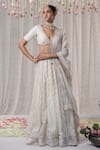 Buy_Mulmul_Off White 100% Pure Mulmul Gulmohar Chevron Pattern Lehenga Set _at_Aza_Fashions