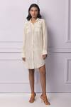 Buy_Ek Katha_Off White Mulberry Silk Spread Collar Shirt Dress  _at_Aza_Fashions