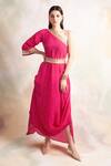 Buy_Palak & Mehak_Pink Crepe Bandhani One Shoulder Dress_at_Aza_Fashions