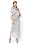 Buy_Rohit Gandhi + Rahul Khanna_Silver Satin Embellished Florin Cutwork Skirt _at_Aza_Fashions