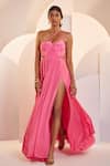 Buy_Shloka Khialani_Pink Crepe Plain Sweetheart Neck Paris Cut Out Gown  _at_Aza_Fashions