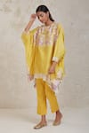 Buy_Sue Mue_Yellow Handwoven Pure Chanderi Embroidered Zimal Layered Kaftan And Pant Set _at_Aza_Fashions