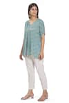 Buy_Vana Ethnics_Blue Crepe, Viscose Floral, Sequin V Neck Embroidered Tunic _at_Aza_Fashions