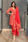 Buy_Shrutkirti_Orange Chanderi Printed Floral Tie Short Kurta Set _at_Aza_Fashions