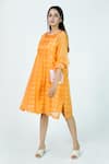 Buy_Jyoti Bansal_Orange Kota Doriya Woven Applique Round Corals And Palms Pleated Bodice Tunic _at_Aza_Fashions