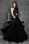 Buy_Sunita Bhandari_Black Viscose, Organza Embroidery Halter Neck Yoke Gown _at_Aza_Fashions